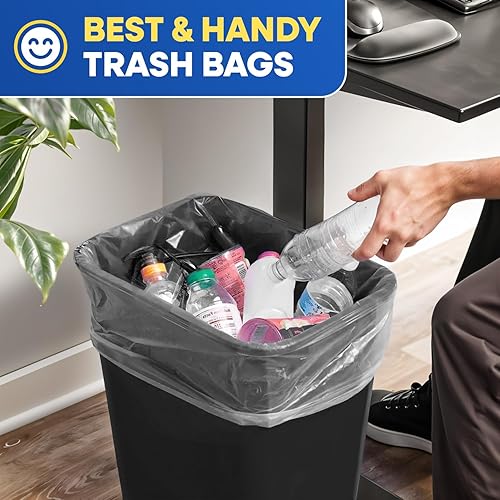 PLASTIC PRINCE) 7-10 Gallon Trash Bags, Small Office Trash Bags, 8 Mic Wastebasket Liners, 24' x 24' Clear Garbage Bags for Office Trash Cans Kitchen Bathroom, Pack of 1000 - Poueer
