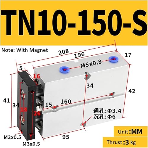 Cylinder Double Rod TN10 Cylinder Diameter 5/10/15/20/25/30/35/40/50/60/70/80/90/100/125/150mm Stroke Aluminum Alloy(TN10-25S) - Poueer