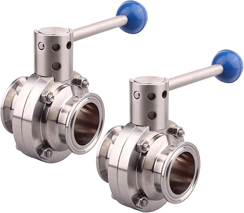 DERNORD 2 Pack 1.5 Inch Tri Clamp Sanitary Butterfly Valve with Pull Handle Stainless Steel 304 Tri Clamp Clover (1.5' Tube OD) - Poueer