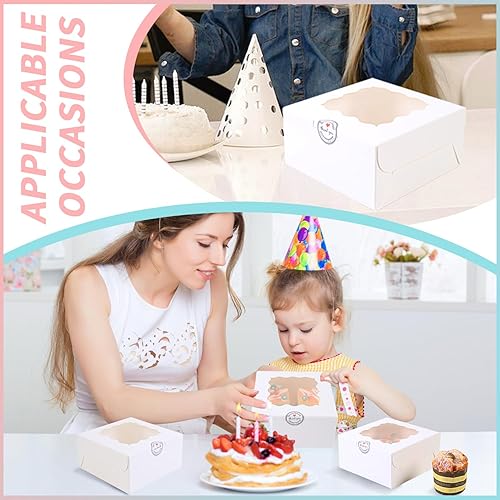 100 pcs 6x6x3 Inches Small Cake Box with Window, Bakery Pastry Cookie Boxes, Mini Pie for Pastry,Dessert,Strawberries,Chocolates, Cupcakes with paper stickers (Brown) - Poueer