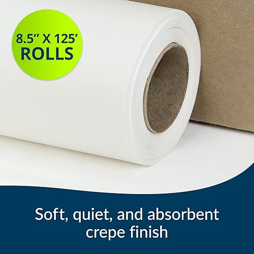 TIDI 980898 Choice Single-Use Chiropractic Headrest Paper Roll, Fluid and Barrier Protection, Absorbent Crepe Paper, White, 8.5' Width, 125' Length, Pack of 25 - Poueer