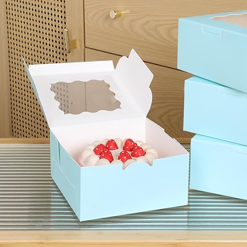 100 pcs 6x6x3 Inches Small Cake Box with Window, Bakery Pastry Cookie Boxes, Mini Pie for Pastry,Dessert,Strawberries,Chocolates, Cupcakes with paper stickers (Brown) - Poueer