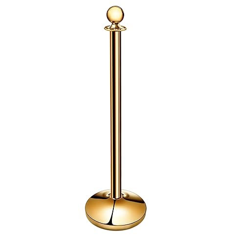 New Star Foodservice 535634 Round Top Brass Plated Stanchions, Set of 2 Posts with 1 of 79.5-Inch Red Velvet Rope - Poueer