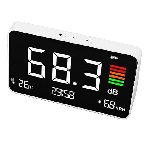 Decibel Meter, Digital Desktop Sound Level Meter 30-130dBA with Temperature and Humidity Detection for Home School Library DM219N - Poueer