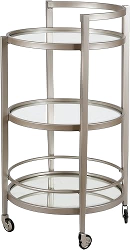 Henn&Hart 21' Wide Round Bar Cart in Satin Nickel, Bar Carts for the Home - Poueer