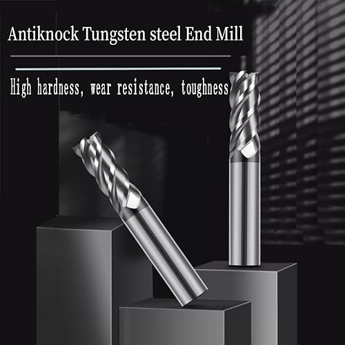 2PCS 1/2'' Carbide Square End Mill Bits Set, Milling Bits Cutter 1/2 Carbide End Mills for Alloy Steels/Hardened Steels, HRC 45 Deg Single End 4 Flute AlTiN Coating (2PCS 1/2in) - Poueer