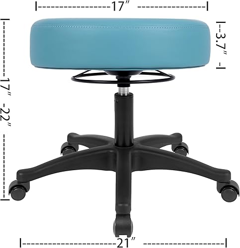 17' Table Height Adjustable Round Seat Stool Heavy Duty Ship and Built Within 24 Hours, Spa, Medical, Lab, Cleanroom, Blue (Self-Braking Casters) - Poueer