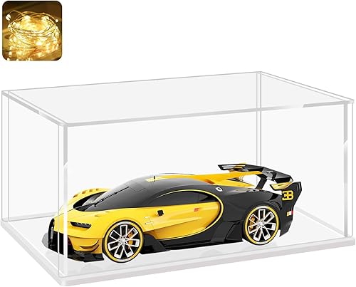 LANSCOERY Acrylic Display Case, Assemble Showcase Display Box for Collectibles, with Dustproof & Seamless Display Design, 15.7x9.8x13.8inch Thick Black Base - Poueer