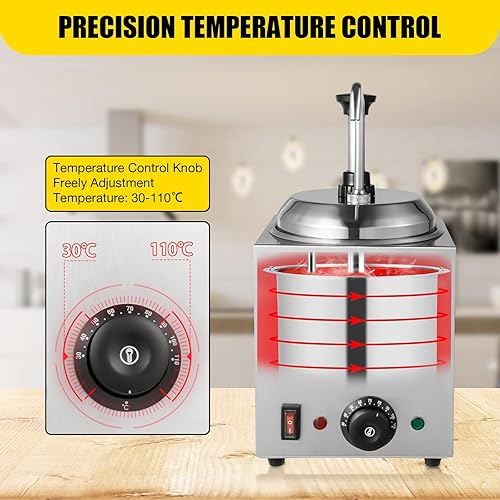 Stainless Steel Sauce Dispenser Pump Station, 3L Electric Sauce Heater Commercial Warmer for Syrup Salad Ketchup Dressing BBQ Seasoning Condiment - Poueer