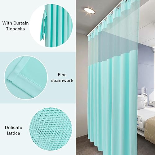 Medical Privacy Screen Office Showroom Curtains That Let Light In - Flame Retardant Hanging Room Divider Curtains - Meets for Fire Retardant Testing to NFPA-701-2019 (1 Panel, Lake Blue, 15x8ft) - Poueer