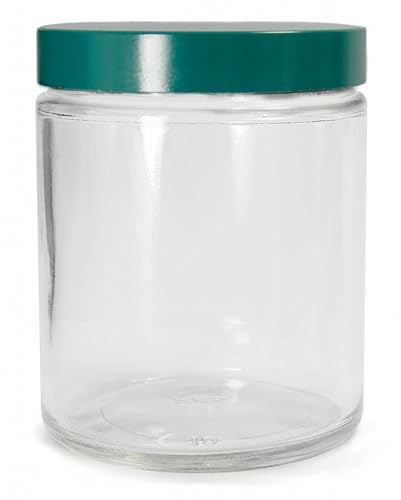 GLC-07874 Clear Tall Straight Sided Round Jar with 58-400 Green Thermoset F217 and PTFE Lined Cap, Vacuum and Ionized, 8oz (Pack of 24) - Poueer
