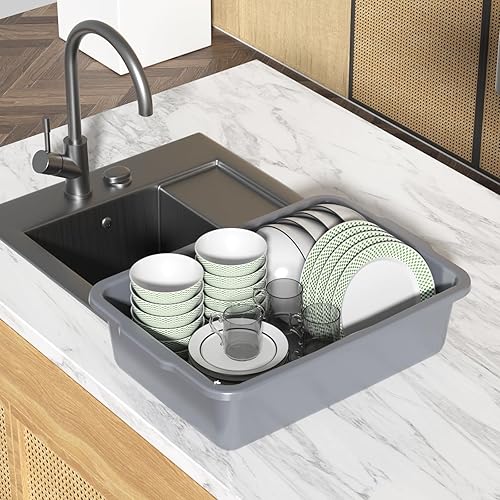 6 Packs 24 L Commercial Restaurant Bus Tub, Plastic Bus Boxes, Gray - Poueer