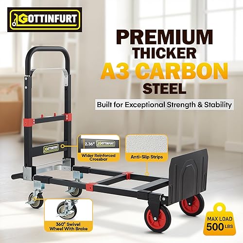 New Version Stair Climbing Dolly, 300LB Capacity Folding Stairs Climber Dolly Cart with Telescoping Handle & Silent Wheel, Stair Climbing Hand Trucks with Elastic Rope for Moving, Shopping, Office Use - Poueer
