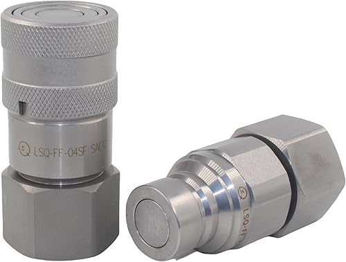 1/2'' NPT Flat Face Hydraulic Quick Connect Coupling Set Skid Steer Loader Quick Disconnect Coupler with Dust Caps ISO12.5 - Poueer