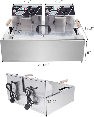 1700W Commercial Stainless Steel Deep Fryer 12.5QT with Oil Drain Faucet, 60-Min Timer & Thermostat Control - 8L Large Capacity for Restaurants/Home Use - Poueer