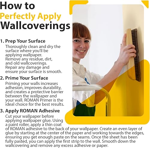 ROMAN PRO-977 White Wallpaper Primer - Pigmented Acrylic Primer for Wallcoverings and Home Improvement, Water-based - 1 Gallon, White - Poueer