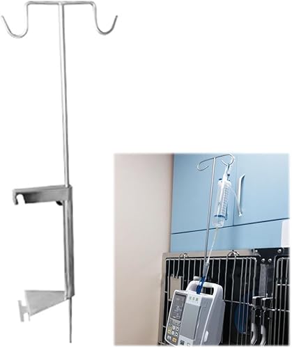 Poste Pet Cage IV Pole with 2 Hooks Stainless Steel Infusion Pump Stand Dog Cage IV Drip Stand Intravenous Pole Bracket Rack for Hospital Care - Poueer