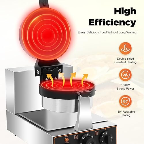 Commercial Electric Burger Maker Machine, 1.2KW Stainless Steel Press Baking Machine, Hamburger Waffle Maker Sandwich Press with Time & Temperature Control for Home Kitchens Breakfast Shops Schools - Poueer