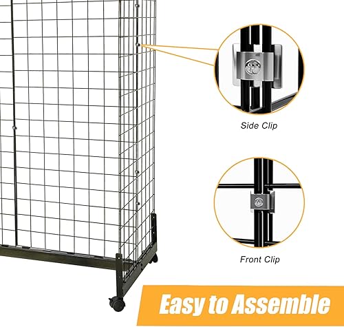 5' x 2' Grid Wall Panel with Wheels 265 LBS, Gridwall Tower with Rolling Base, Metal Grid Wall Shelf Display Stand Detachable, Craft Show Gridwall Display Rack, Art Display - Poueer