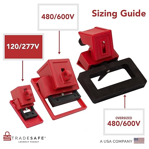 TRADESAFE Circuit Breaker Lockout Device, 10 Pack, 120/277 Volt, Clamp-on Single Pole Breaker Lock Out Device, OSHA Compliant, Premium Grade, Medium - Poueer