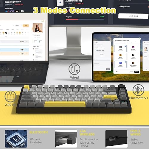 ATTACK SHARK X820ULTRA Wireless Gaming Mechanical Keyboard with TFT Smart Display&Knob,Side Printed PBT,Gasket Mounted 75% TKL Keyboard,BT5.0/2.4GHz/USB-C,RGB Backlit（White Contour,Shark Switch - Poueer