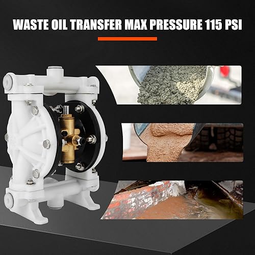 Air-Operated Double Diaphragm Pump, 1/2 in Inlet & Outlet, QBK-15, 12 GPM & Max 120PSI, PTFE Diaphragm Pneumatic Transfer Pump for Petroleum, Diesel, Grease & Low Viscosity Fluids - Poueer