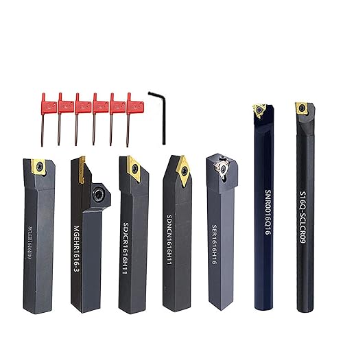 Turning Holders 7 Sets 5/8' Shank Lathe Turning Tool Holders with Indexable Carbide Inserts for Turning Boring Grooving Cutting Threading - Poueer