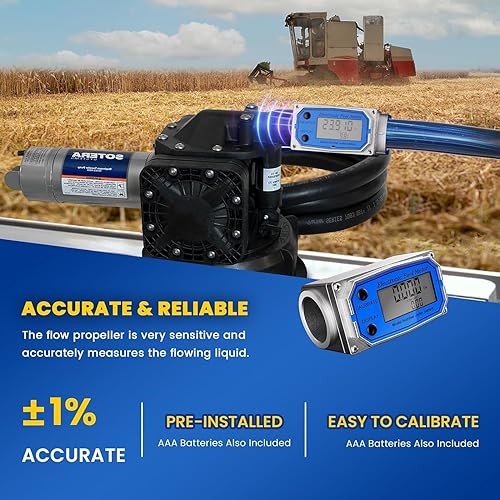 Flow Meter 1 Inch Digital Turbine Fuel Flowmeter Waterproof for Water, Diesel, Gas Oil, Gasoline, Kerosene, Switchable Units: GAL(Gallons), QTS, PTS, L, m³ (1 inch) - Poueer