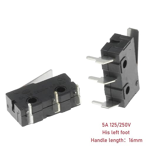 10pcs Micro Switch Copper Contact 5A 125/250V Mini Limit Switch No Nc 2/3Pin Roller Arc Rod(Left Foot with Rod) - Poueer