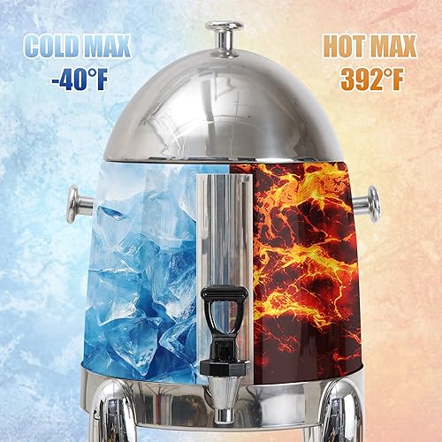 Commercial Beverage Dispenser with Stand, 3 Gallon Stainless Steel Cold and Hot Water Drink Dispenser, Heating Chafer Coffee Urn with Spigot for Coffer Tea Serving on Parties, Events, Catering - Poueer