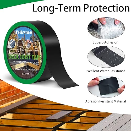 Butyl Joist Deck Tape, 2' X 50' Deck Joist Tape Waterproof Flashing Tape, Weather Resistance Self-Adhesive Joist Tape Decking for Deck Joist Beams Protection(12 Rolls) - Poueer