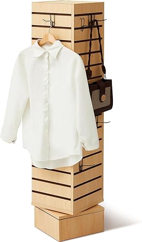 Slatwall Tower Rotating 4 Sided Retail Fixture 4 Panel Slatwall Counter Spinner Keychain Display Stand for Retail Display Racks for Clothing Jewelry, 12''L x 12''W x 54'', Hook Not Included - Poueer