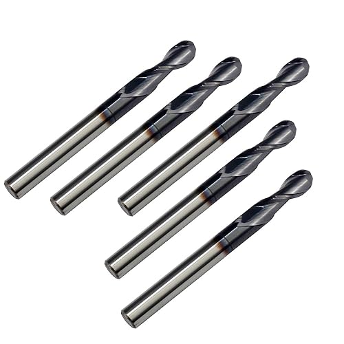 Ball Nose End Mills JESTUOUS Carbide Spiral Router Bits 2 Flute 1/4' Shank Dia. 3/4' Flute Length for Milling Metal Steels,5 Pieces - Poueer