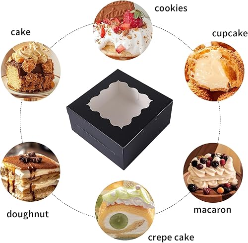 100 pcs 6x6x3 Inches Small Cake Box with Window, Bakery Pastry Cookie Boxes, Mini Pie for Pastry,Dessert,Strawberries,Chocolates, Cupcakes with paper stickers (Brown) - Poueer