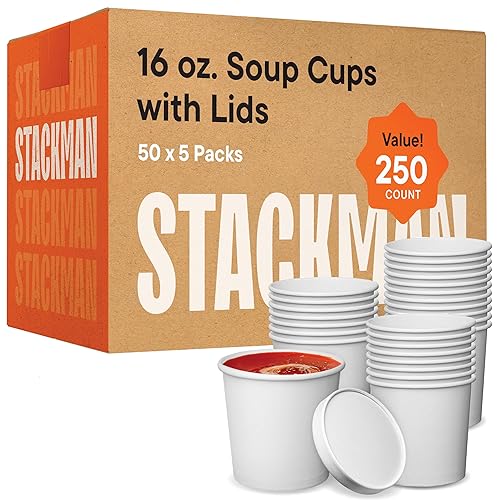 Stack Man Paper Food Container with Lid, Insulated Paper Food Cup with Paper Vented Lid, Hot or Cold to Go Containers - Poueer