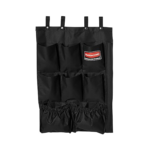 Rubbermaid Commercial Products 9-Pocket Housekeeping Cart Organizer, Black, Garbage Bin Caddy for Cleaning Supplies, Compatible with Any Cart for Spray Bottles/Supplies/Brushes/Liners/Bags - Poueer