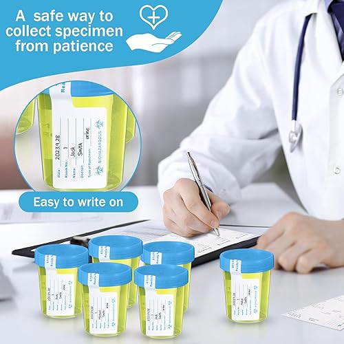 200 Pcs 200 Pcs Urine Specimen Cups with Lids and Evident Seal Urine Sample Cups Collection Cup Disposable for Collection and Testing (Blue Lids) - Poueer
