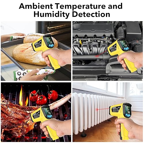 Infrared Thermometer Gun, TEMIRUP Non Contact Digital Laser Temperature Gun with K-Probe for Industrial, Cooking, Griddle,Engine, HVAC, Humidity,Adjustable Emissivity -58°F to 1472°F(-50~800°C) - Poueer