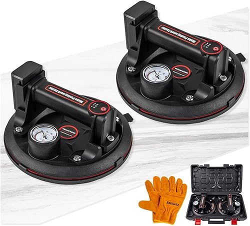 BAUSATZ Heavy Duty Suction Cups for Glass Tile - 4000mAh Lithium Battery Suction Cup Lifter (20cm, 2 Packs) - Poueer