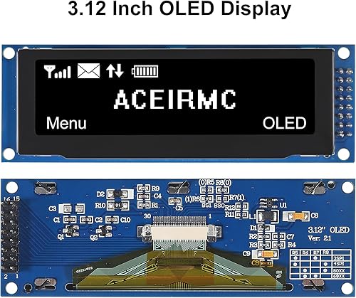 2pcs 3.12 inch OLED Display 256x64 OLED LCD Display SSD1322 Module 16pin Parallel SPI Soldering for Arduino (Green) - Poueer