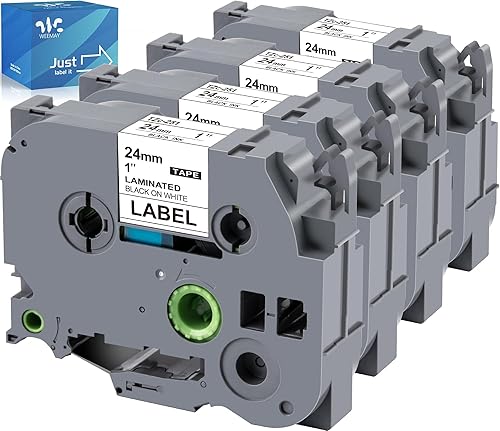 Weemay Compatible TZe-251 Label Tape Replacement for Brother 24mm 0.94 Laminated White TZ Tape TZ-251 TZ251 TZe251 for PTouch PT-P750W PT-D600 PT-P700 PT-P900W Label Maker (4 Packs, 1 in x 26.2 ft) - Poueer