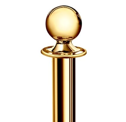 New Star Foodservice 535634 Round Top Brass Plated Stanchions, Set of 2 Posts with 1 of 79.5-Inch Red Velvet Rope - Poueer