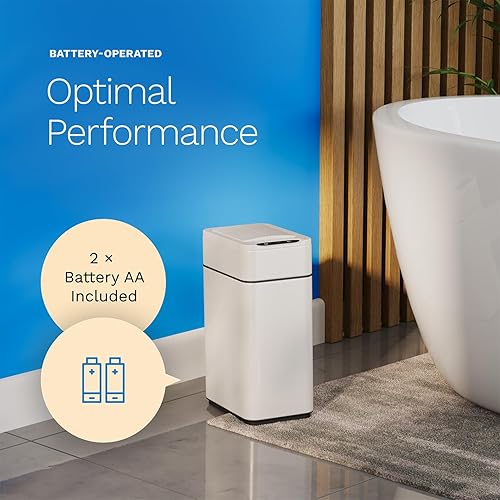 hOmeLabs - 13 Gallon Kitchen Trash Can - Retractable Automatic Sensor Butterfly Lid, Space-Saving Design, Easy to Clean, Battery-Operated with Batteries Included - Stainless Steel - Poueer