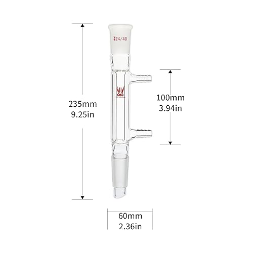 Liebig Condenser, Borosilicate Glass Liebig Condenser with 24/40 Joints, 400mm Jacket Length & 10mm Glass Hose Connection, Lab Glassware - Poueer