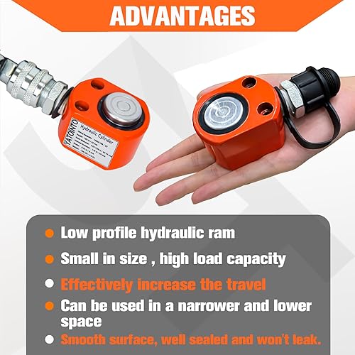 5 Ton Low Profile Hydraulic Cylinder Jack Porta Power Ram 0.24' Stroke Hydraulic Jack for Short Distance Lifting & Leveling - Poueer