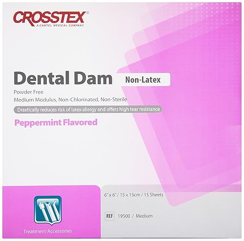 Crosstex 19500 Dental Dam, Non-Latex, Peppermint Flavor, Medium Gauge, Purple (Pack of 15) - Poueer