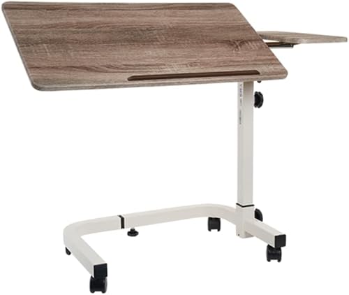 VMS Tilt Top Overbed Table - Adjustable Height Bedside Table for Homecare, Hospitals, and Medical Facilities (Wood Grain) - Poueer