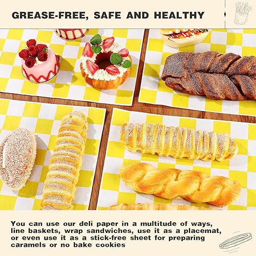 Colarr 1000 Pcs Waxed Paper Sheets Bulk 15 x 15 Inch Large Sandwich Wrapping Papers Checkered Deli Food Basket Liners for Burgers Bread Restaurant Barbecue Picnic(Red) - Poueer