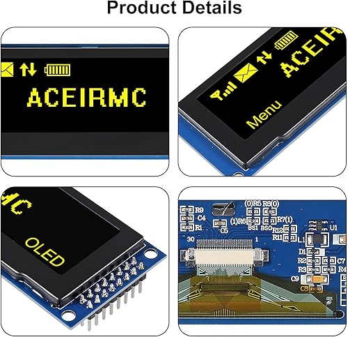2pcs 3.12 inch OLED Display 256x64 OLED LCD Display SSD1322 Module 16pin Parallel SPI Soldering for Arduino (Green) - Poueer
