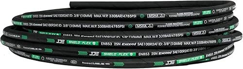 Haichy 1/4 in x 50 ft Hydraulic Hose, 5800 PSI, Black, Rubber, Hydraulic Hose, 1 each - Poueer